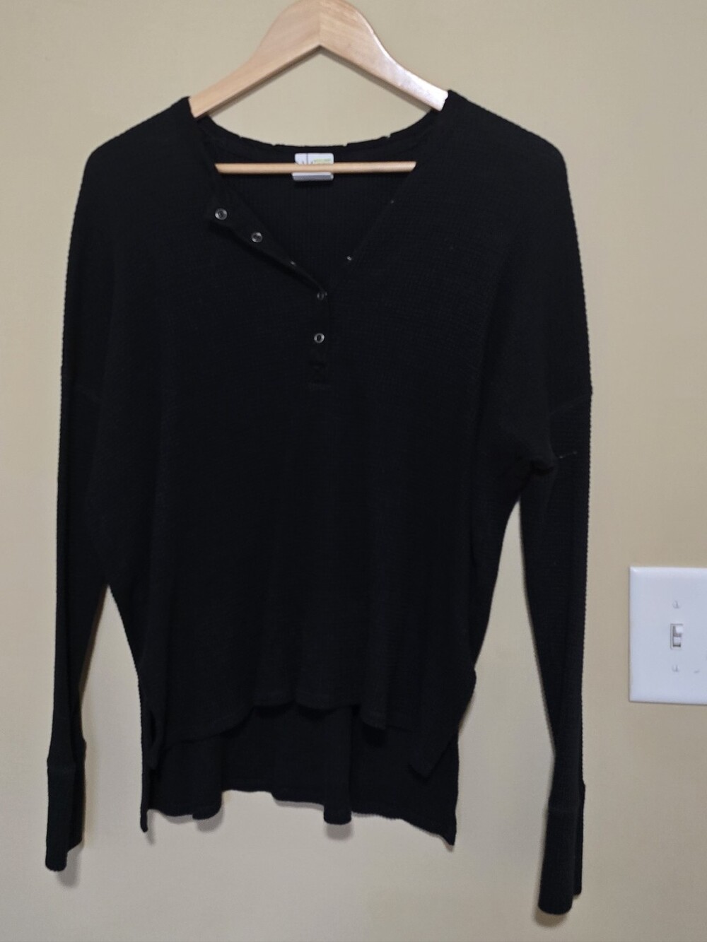 aerie Black Long Sleeve Henley Top